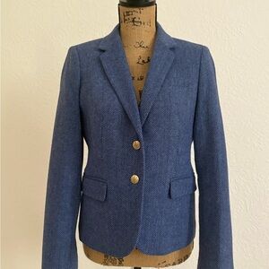J. Crew Navy Herringbone Blazer with Brass Buttons